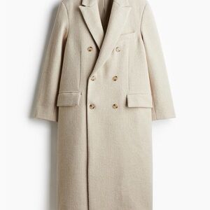 H&M Men's Beige Double-Breasted Wool Coat